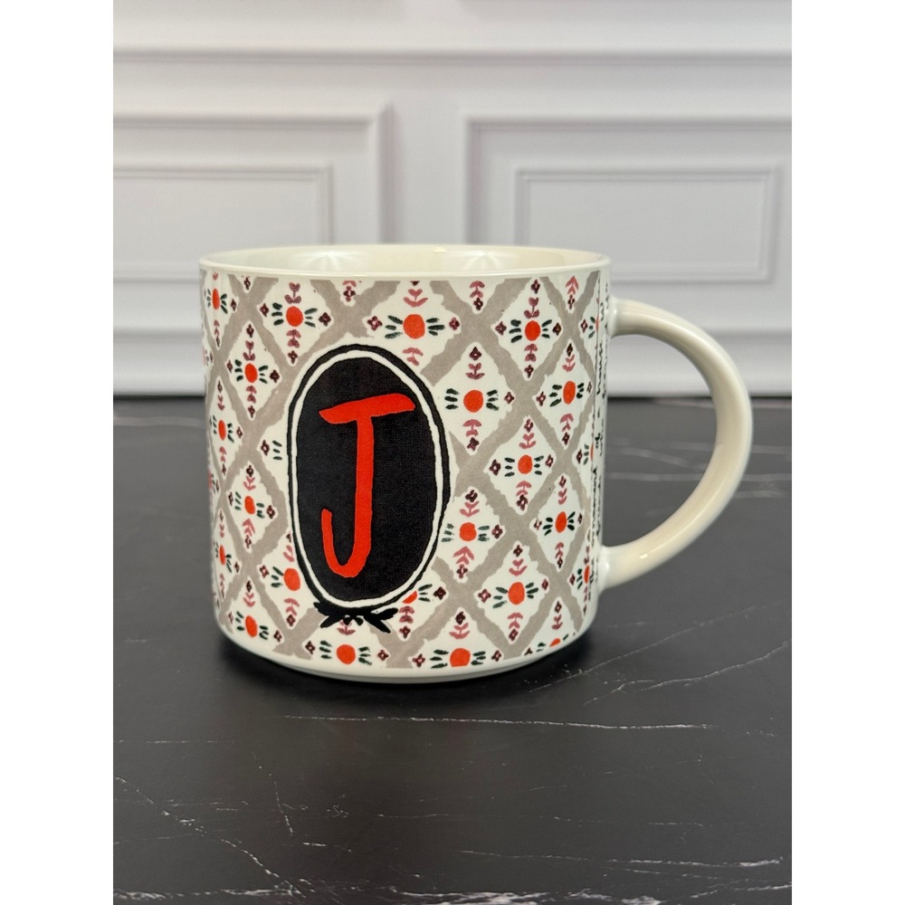By Anthropologie Monogram Mug Letter "J" Ralph Waldo Emerson Quote 3 3/4"